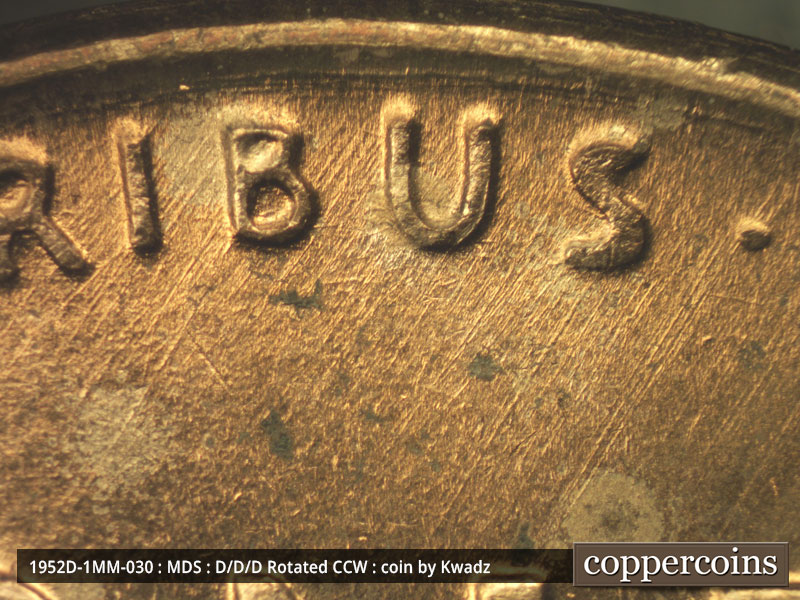 Die-stage B marker on 1952D•1MM•039 (1952 Repunched Mint Mark).