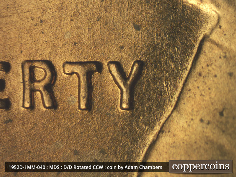 Die-stage B marker on 1952D•1MM•040 (1952 Repunched Mint Mark).