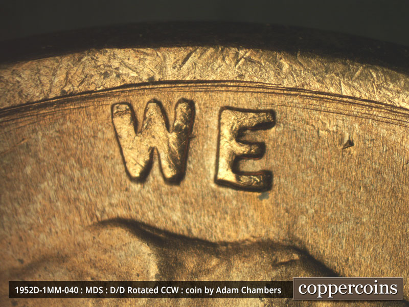 Die-stage B marker on 1952D•1MM•040 (1952 Repunched Mint Mark).
