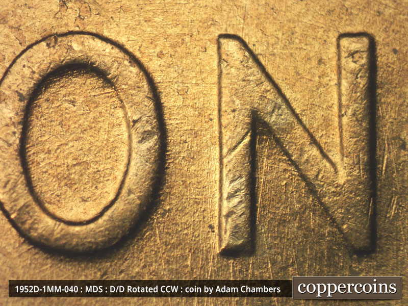 Die-stage B marker on 1952D•1MM•040 (1952 Repunched Mint Mark).