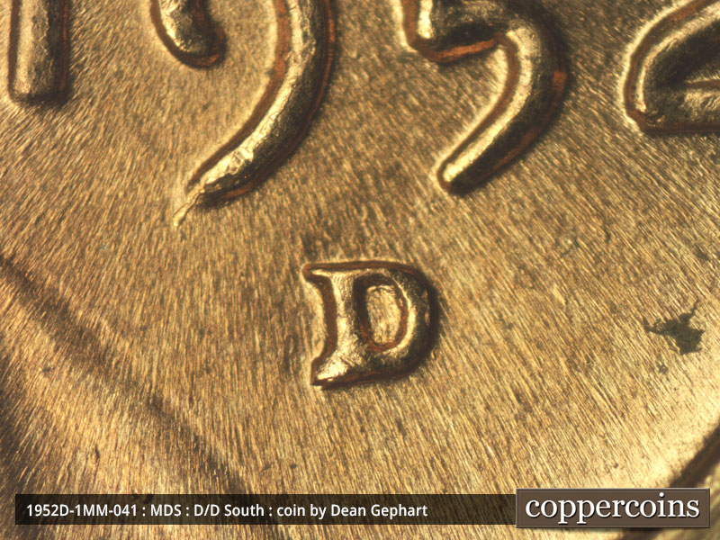 1952 Lincoln cent obverse, CopperCoins die 1952D•1MM•041.