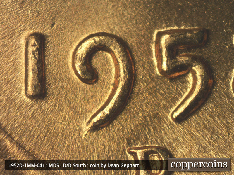 Die-stage B marker on 1952D•1MM•041 (1952 Repunched Mint Mark).