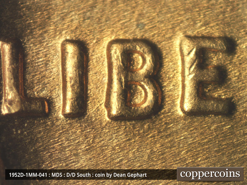Die-stage B marker on 1952D•1MM•041 (1952 Repunched Mint Mark).