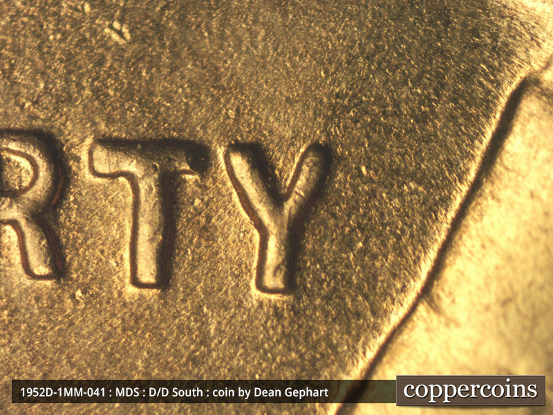 Die-stage B marker on 1952D•1MM•041 (1952 Repunched Mint Mark).