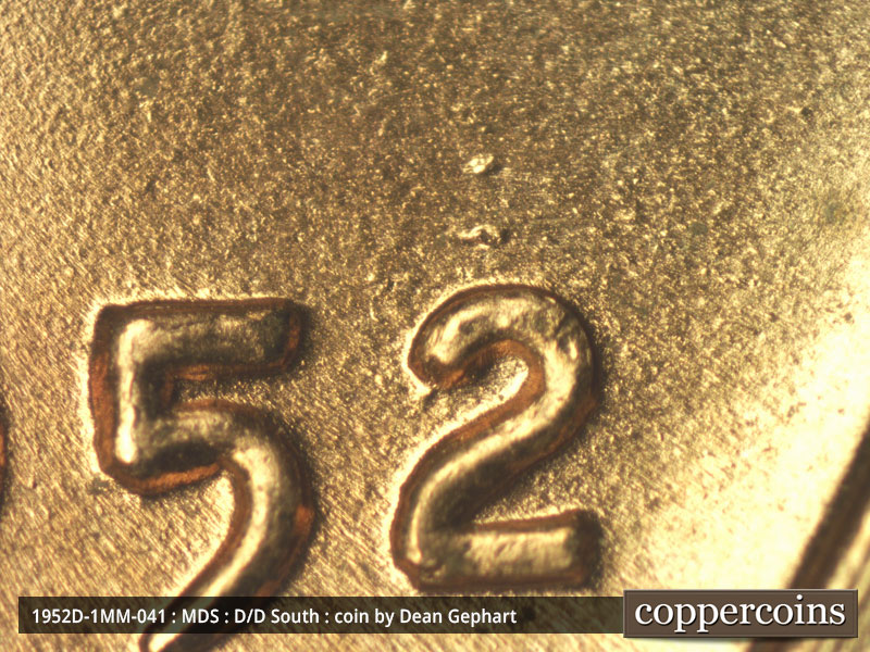 Die-stage B marker on 1952D•1MM•041 (1952 Repunched Mint Mark).