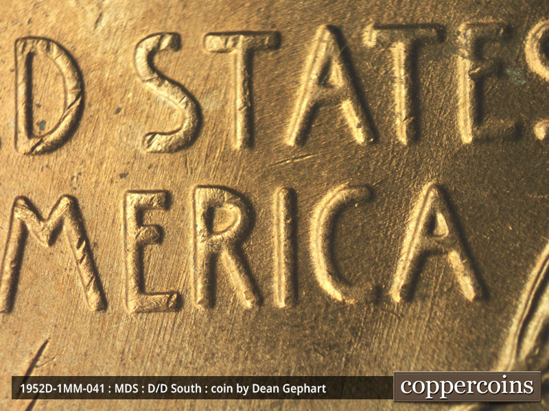 Die-stage B marker on 1952D•1MM•041 (1952 Repunched Mint Mark).