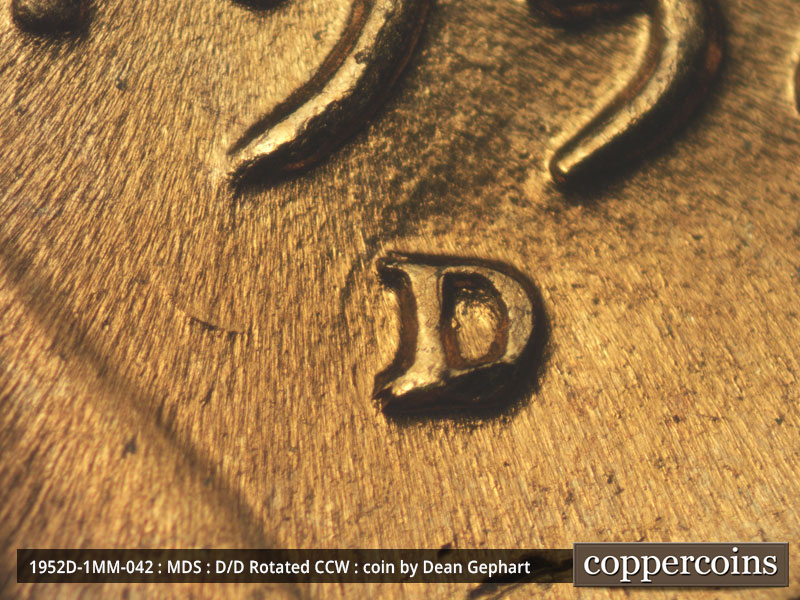 1952 Lincoln cent obverse, CopperCoins die 1952D•1MM•042.