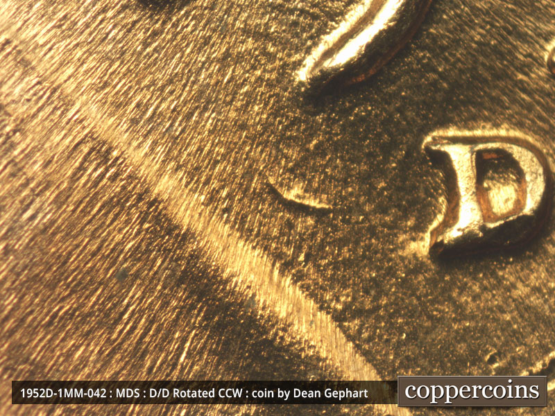 Die-stage B marker on 1952D•1MM•042 (1952 Repunched Mint Mark).