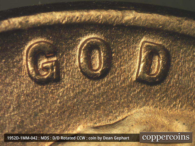 Die-stage B marker on 1952D•1MM•042 (1952 Repunched Mint Mark).