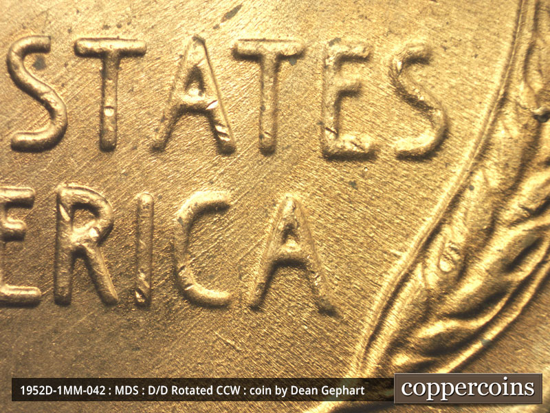 Die-stage B marker on 1952D•1MM•042 (1952 Repunched Mint Mark).