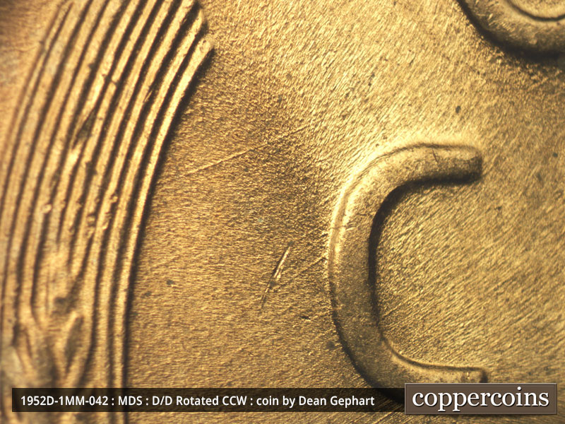 Die-stage B marker on 1952D•1MM•042 (1952 Repunched Mint Mark).