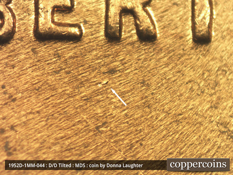 Die-stage B marker on 1952D•1MM•044 (1952 Repunched Mint Mark).