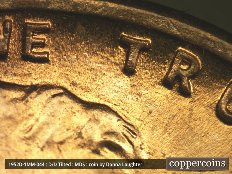 Die-stage B marker on 1952D•1MM•044 (1952 Repunched Mint Mark).