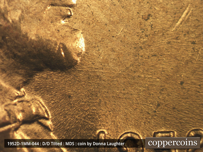 Die-stage B marker on 1952D•1MM•044 (1952 Repunched Mint Mark).