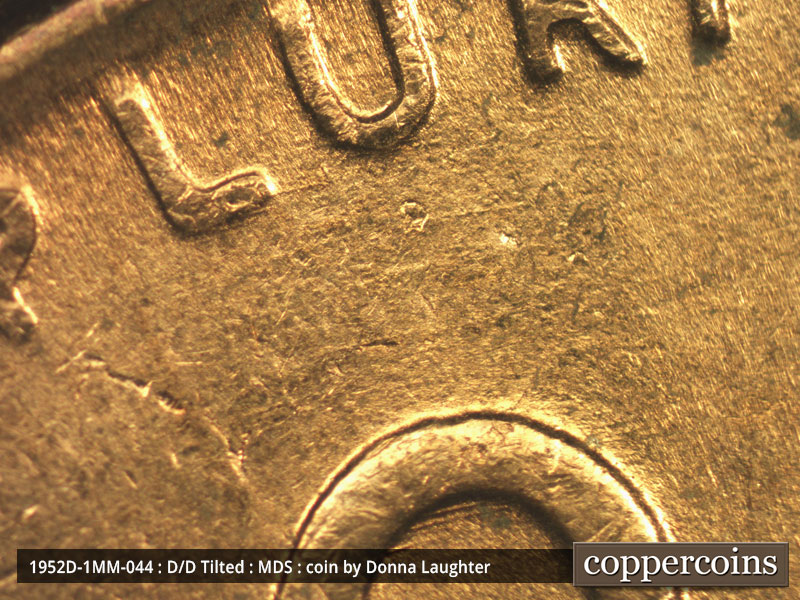 Die-stage B marker on 1952D•1MM•044 (1952 Repunched Mint Mark).