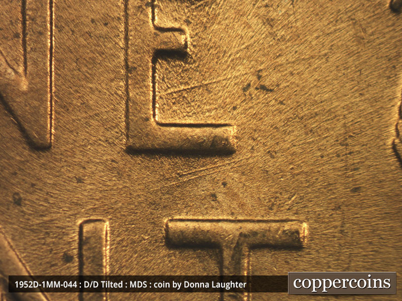 Die-stage B marker on 1952D•1MM•044 (1952 Repunched Mint Mark).
