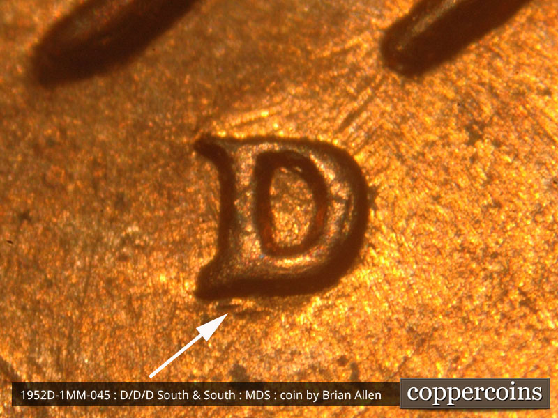 1952 Lincoln cent obverse, CopperCoins die 1952D•1MM•045.