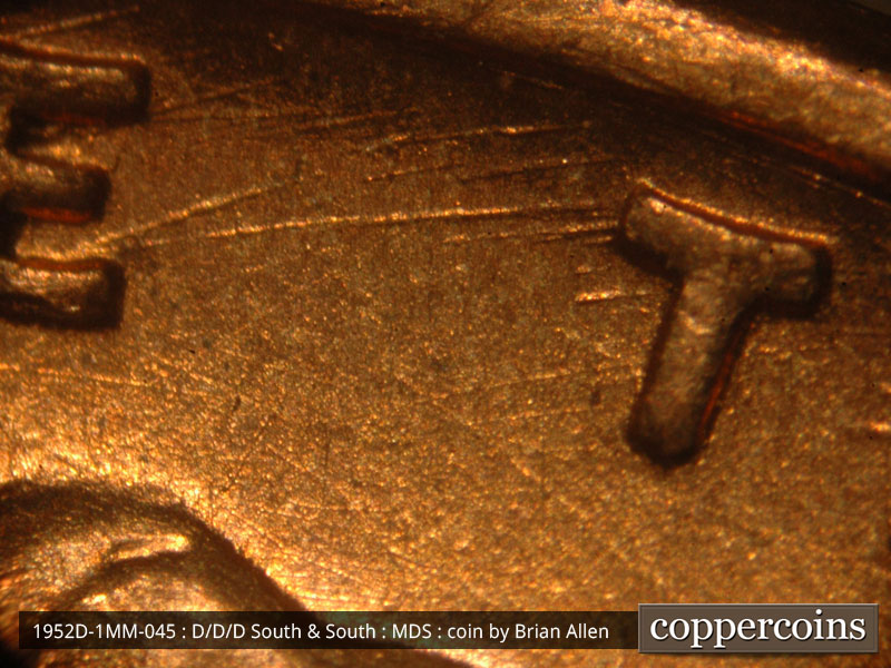 Die-stage B marker on 1952D•1MM•045 (1952 Repunched Mint Mark).