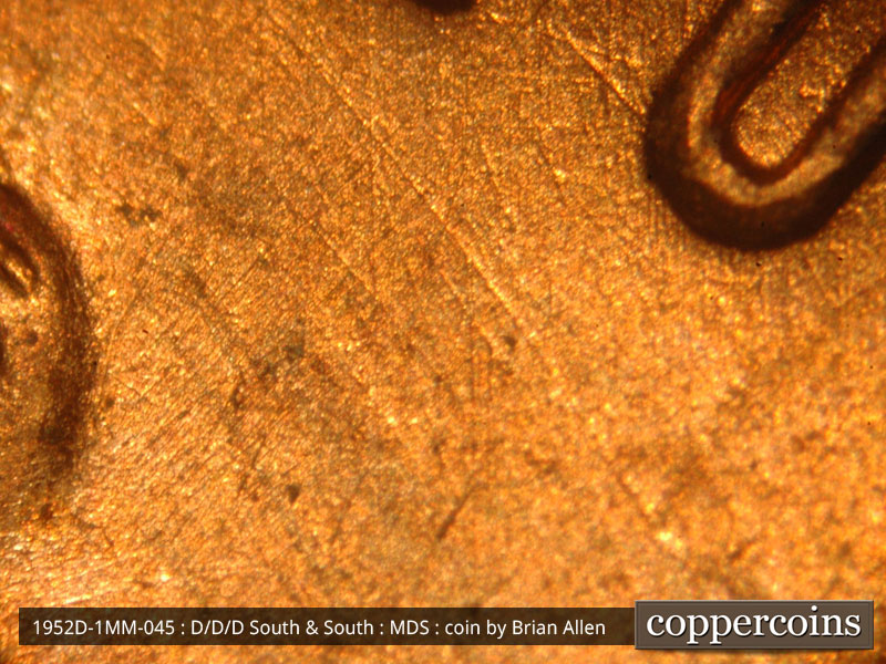 Die-stage B marker on 1952D•1MM•045 (1952 Repunched Mint Mark).