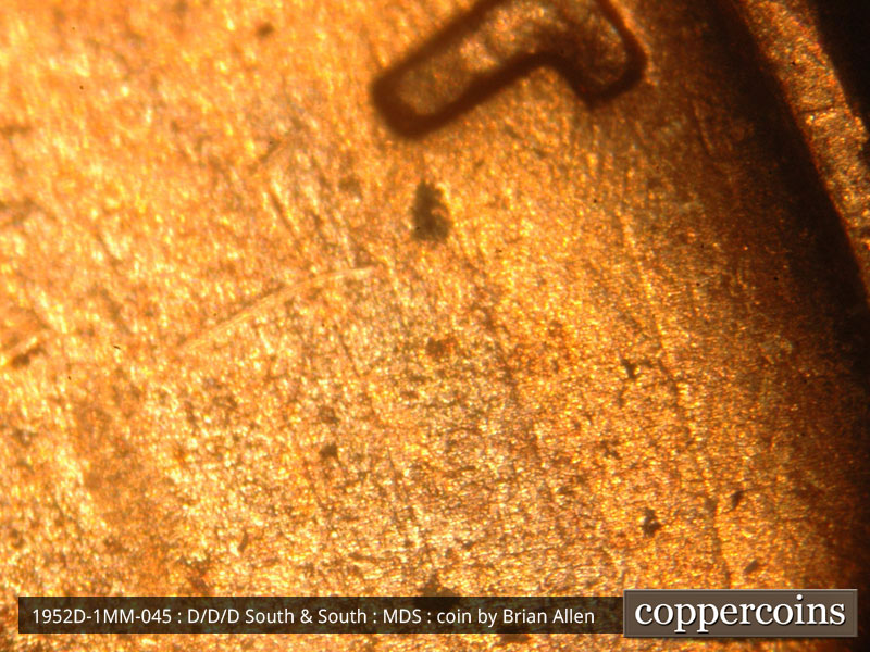Die-stage B marker on 1952D•1MM•045 (1952 Repunched Mint Mark).