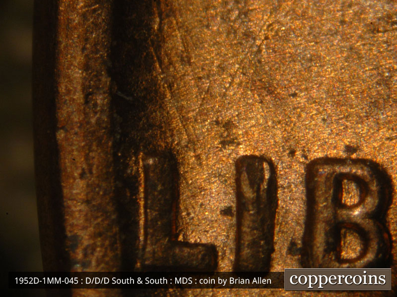 Die-stage B marker on 1952D•1MM•045 (1952 Repunched Mint Mark).