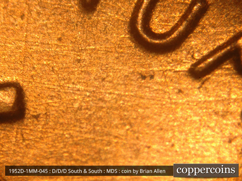 Die-stage B marker on 1952D•1MM•045 (1952 Repunched Mint Mark).