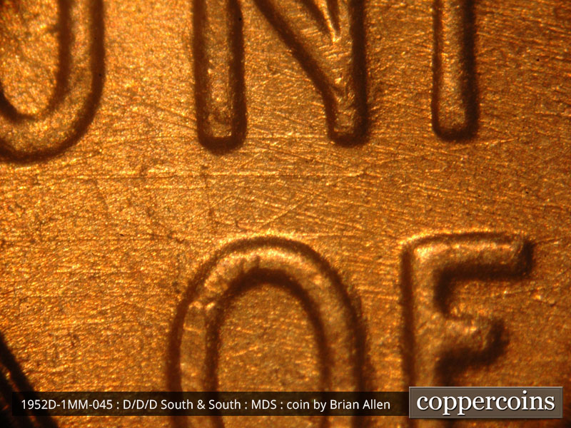 Die-stage B marker on 1952D•1MM•045 (1952 Repunched Mint Mark).