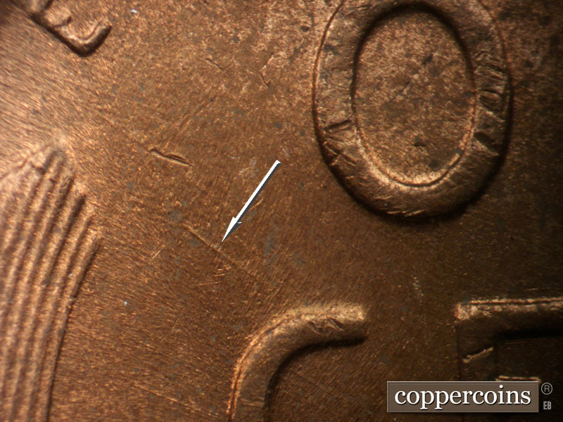 Die-stage B marker on 1952D•1MM•051 (1952 Repunched Mint Mark).