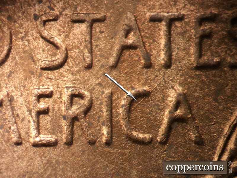 Die-stage B marker on 1952D•1MM•051 (1952 Repunched Mint Mark).