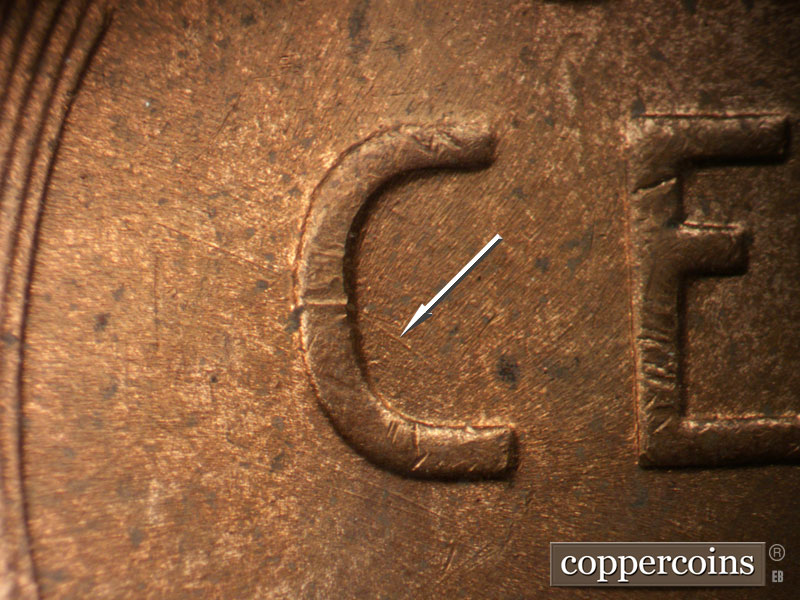 Die-stage B marker on 1952D•1MM•051 (1952 Repunched Mint Mark).
