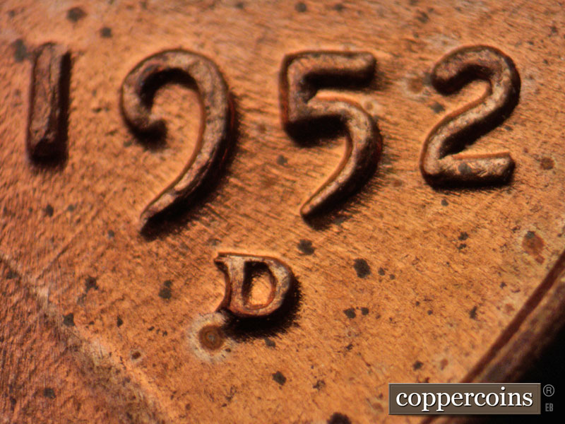 Die-stage C marker on 1952D•1MM•051 (1952 Repunched Mint Mark).
