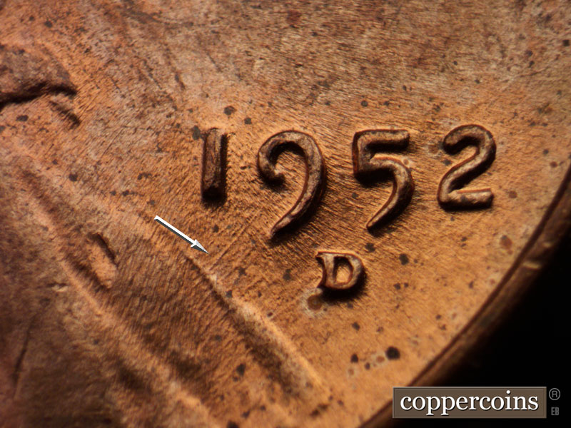 Die-stage C marker on 1952D•1MM•051 (1952 Repunched Mint Mark).