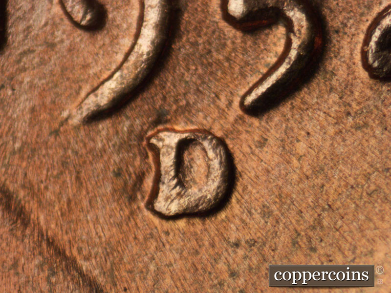 Die-stage C marker on 1952D•1MM•054 (1952 Repunched Mint Mark).