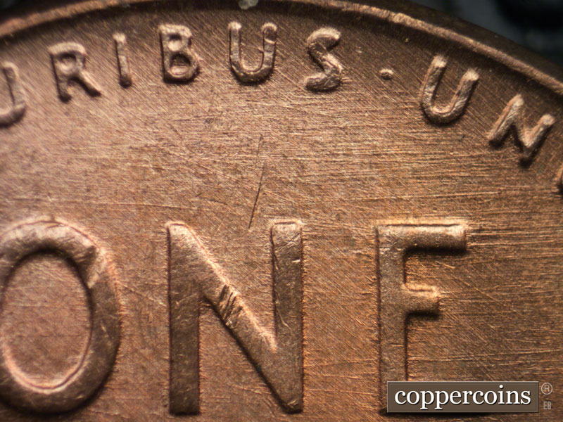 Die-stage B marker on 1952D•1MM•055 (1952 Repunched Mint Mark).
