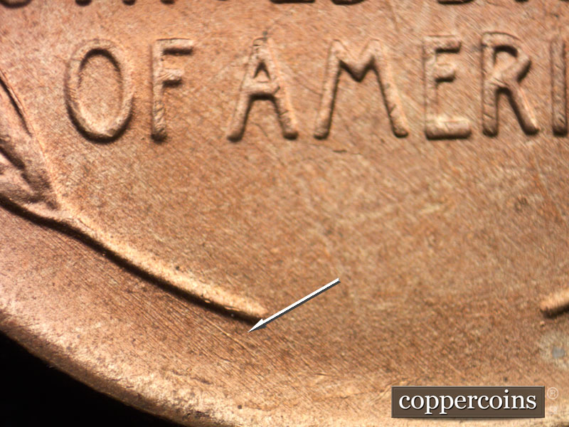 Die-stage B marker on 1952D•1MM•055 (1952 Repunched Mint Mark).