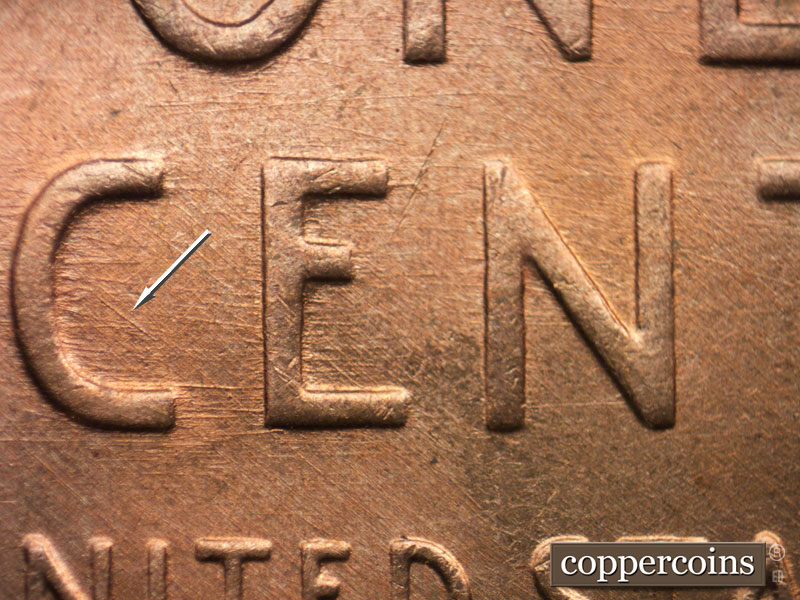 Die-stage B marker on 1952D•1MM•055 (1952 Repunched Mint Mark).