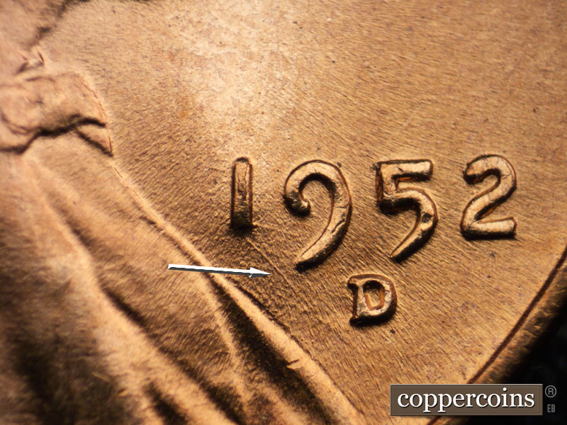 Die-stage B marker on 1952D•1MM•056 (1952 Repunched Mint Mark).