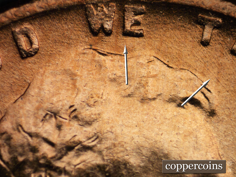 Die-stage B marker on 1952D•1MM•056 (1952 Repunched Mint Mark).