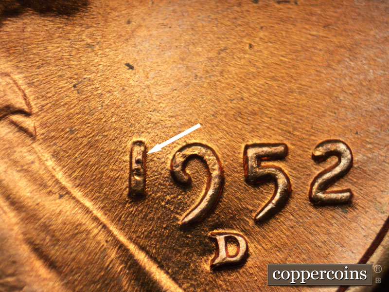 Die-stage C marker on 1952D•1MM•058 (1952 Repunched Mint Mark).