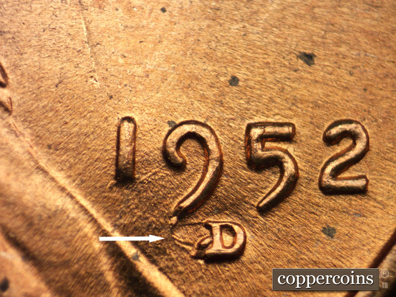 Die-stage C marker on 1952D•1MM•059 (1952 Repunched Mint Mark).
