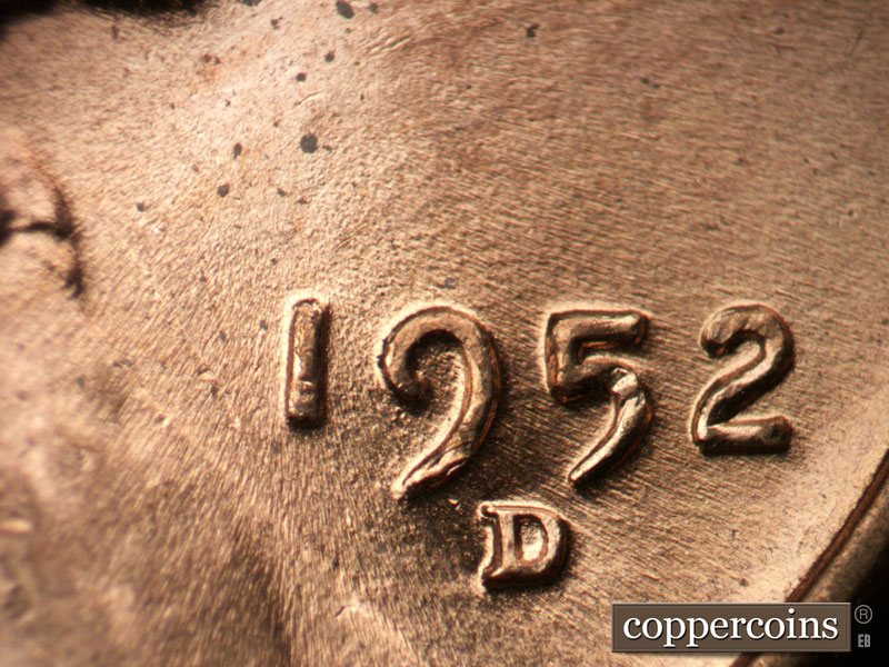 Die-stage B marker on 1952D•1MM•060 (1952 Repunched Mint Mark).