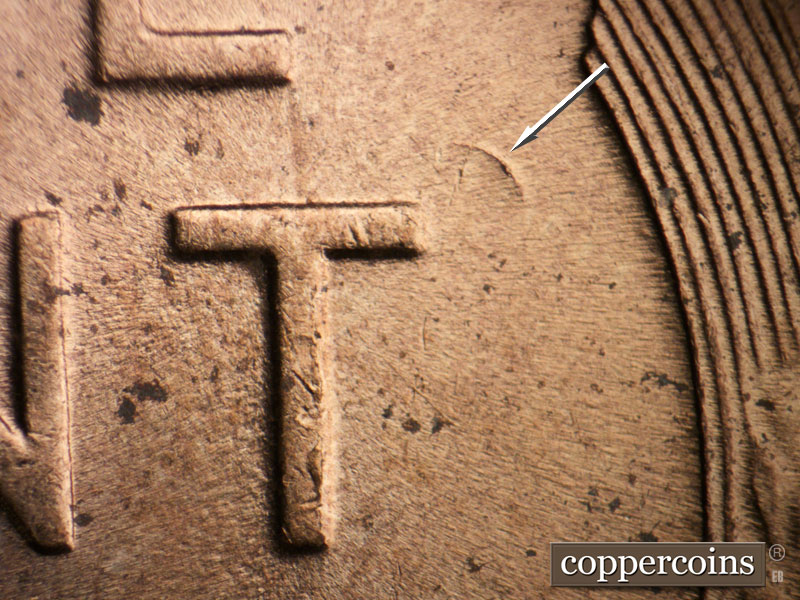 Die-stage B marker on 1952D•1MM•060 (1952 Repunched Mint Mark).