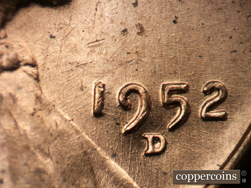 Die-stage B marker on 1952D•1MM•061 (1952 Repunched Mint Mark).