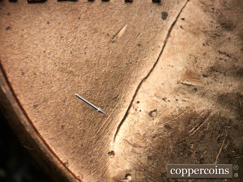Die-stage B marker on 1952D•1MM•061 (1952 Repunched Mint Mark).