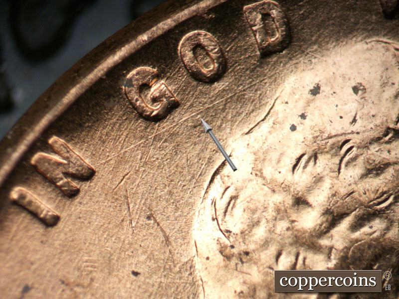 Die-stage B marker on 1952D•1MM•061 (1952 Repunched Mint Mark).