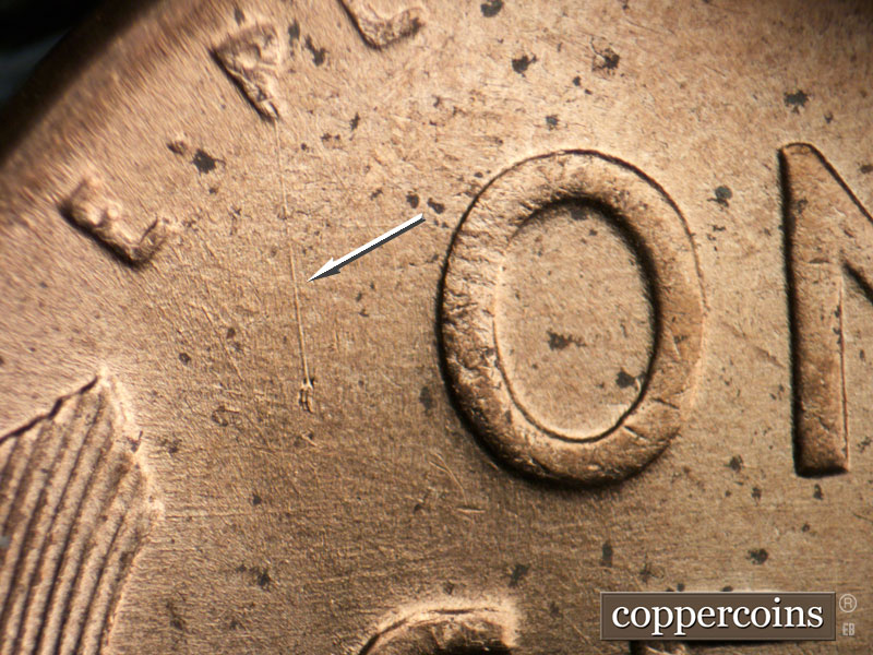 Die-stage B marker on 1952D•1MM•061 (1952 Repunched Mint Mark).