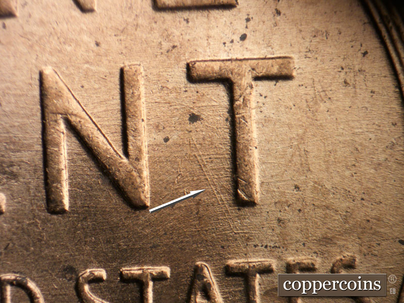 Die-stage B marker on 1952D•1MM•061 (1952 Repunched Mint Mark).