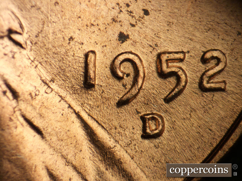 Die-stage B marker on 1952D•1MM•064 (1952 Repunched Mint Mark).