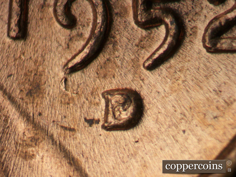 Die-stage C marker on 1952D•1MM•064 (1952 Repunched Mint Mark).