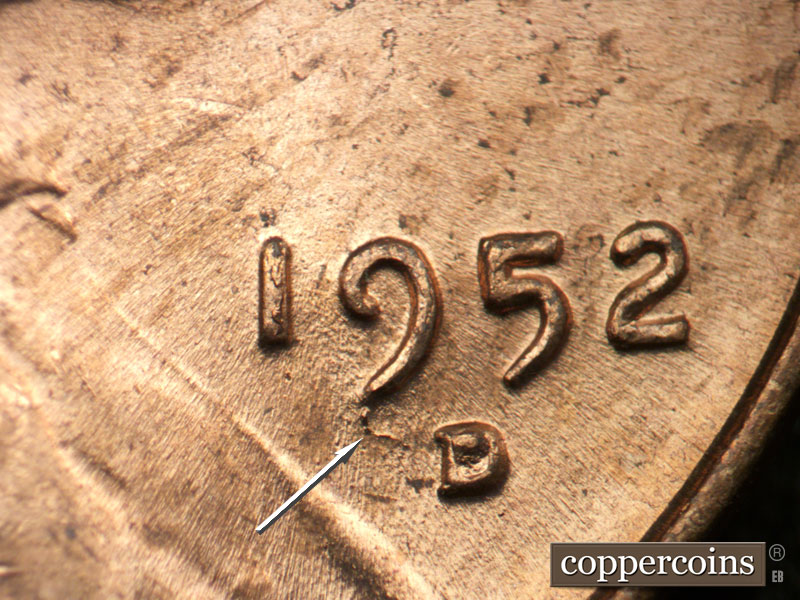 Die-stage C marker on 1952D•1MM•064 (1952 Repunched Mint Mark).